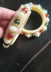 Handcrafted Traditional Pearl &amp; Stone Bangles Set