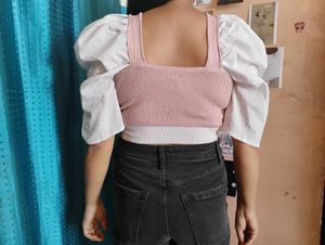 🌸❤️Pink Puff Sleeve Knit Top