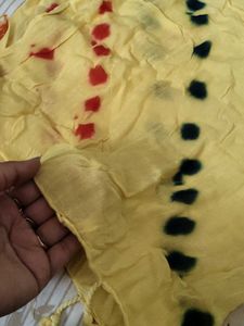Yellow Bandhani Dupatta with Red &amp; Green Dots
