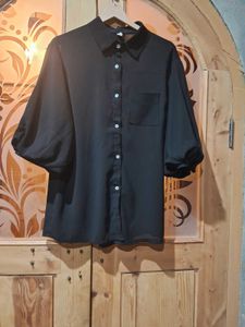 Elegant Sheer Black Button-Up Shirt