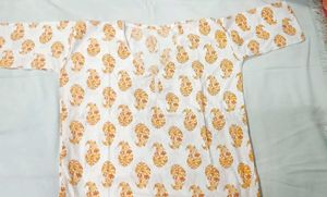 Short White Kurta with Orange Paisley Print