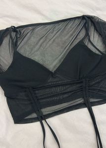 Sheer Ruched Black Crop Top
