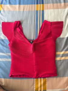 V-Neck Ruffle Sleeve Textured Top