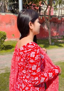 Vibrant Red Floral Kurta Set