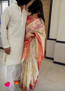 Elegant Cream and Red Saree