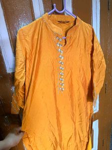 Yellow Kurta Set with Mirror Work