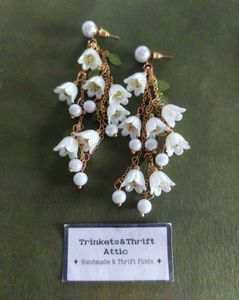 White Bell Flower Pearl Drop Earrings