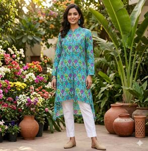 Vibrant Blue Floral Print Kurti