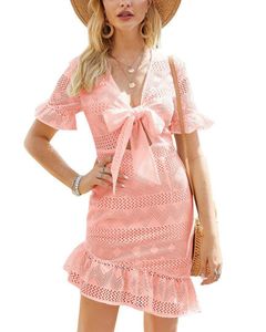Chic Peach Lace Mini Dress