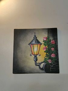 Vintage Lamp & Roses Canvas Art