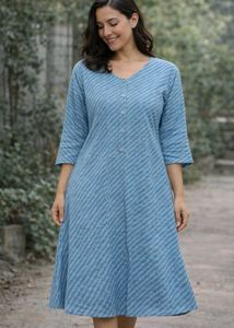 🟥Blue Striped Midi Dress