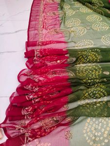 Beautiful Green &amp; Maroon Embroidered Saree