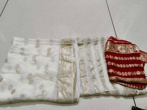 Elegant White Saree with Gold Border