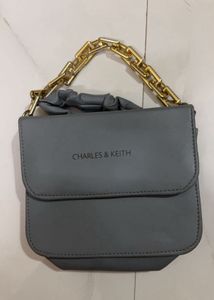 Charles & Keith Grey Handbag with Gold Chain