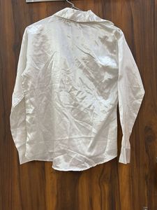 Shiny White satin Button-Up Shirt