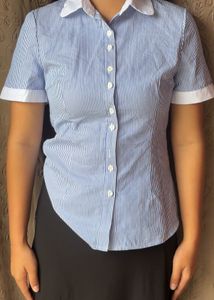 Blue Striped Button-Up Blouse