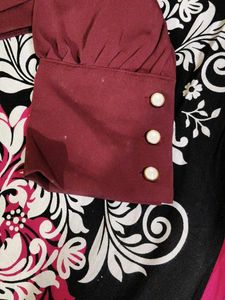Maroon Crop Jacket with Pleated Details