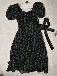 Black Midi Dress With Waist Tie