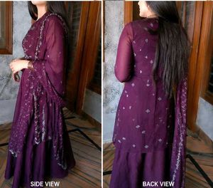 hand work 4 piece wine colour dress