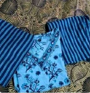 Blue Floral Print Kurta Set