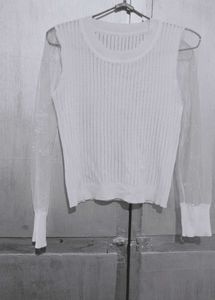 White Mesh Sleeve Knit Top