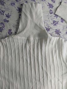 White Ribbed Turtleneck Sweater