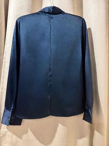 Elegant Navy Satin Button-Down Shirt