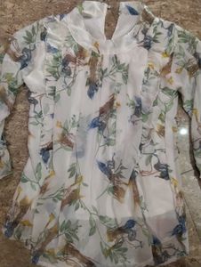 Sheer Floral Bird Print Top