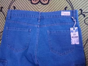 Blue Wide Leg Cargo Jeans