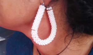 Elegant White Beaded Hoop Earrings