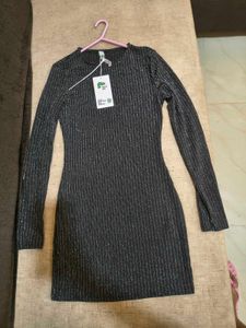 Sparkly Ribbed Long Sleeve Dress