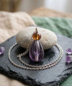 Amethyst &amp; Amber Pendant Necklace with Anti tarnis