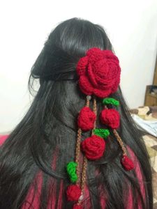 Handmade Crochet Rose Hanging Hair Clip