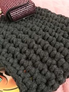 Chunky Knit Tote Bag with Embellished Pouch