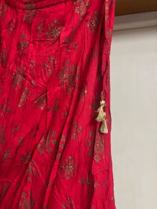 Red Floral Ethnic Flared Skirt