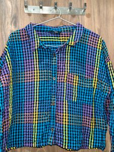 Vibrant Plaid Cropped Shirt