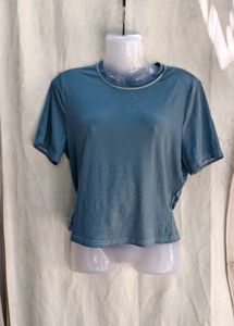 Blue Ribbed Cropped Tee