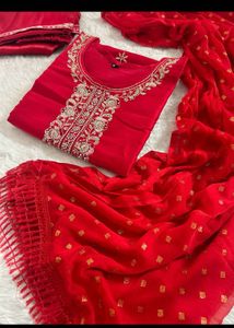 Stunning Red Embroidered Kurta Set with Dupatta
