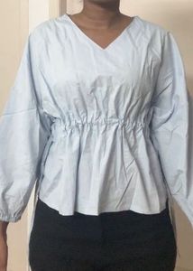 Light Blue Cinched Waist Top