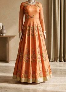 Elegant Orange Embroidered Gown