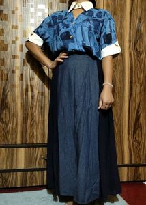 Denim &amp; Navy Skirt