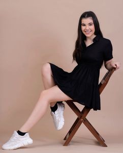 Layered Black Knee Length Dress