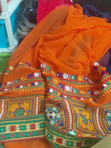 Vibrant Orange Embroidered Saree