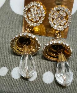 Gold Plated American Diamond Jhumka Earrings with