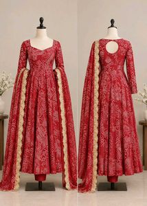 New Stunning Red Bandhani Print Anarkali Suit set