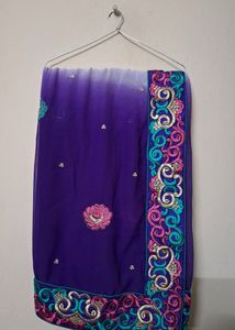 Purple Embroidered Sari