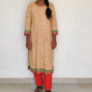 Elegant Cream Kurta with Red Pants