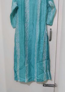 Turquoise Kurta with White Geometric Print