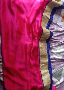 Vibrant Pink Saree with Gold Border
