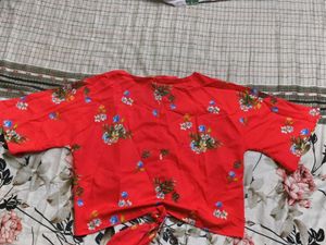 Red Floral Wrap Top